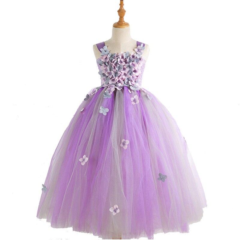 Petal Princess Costumes Cosplay For Kids Girls Purple Long Dress Haloween Costume For Kids