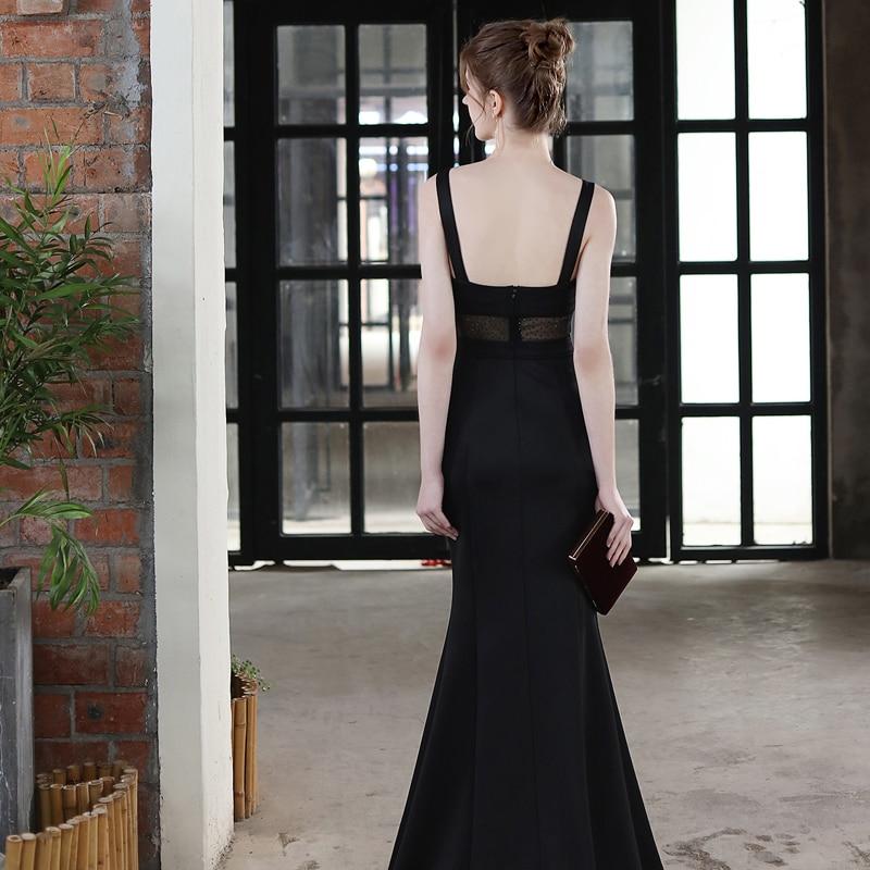 Sexy Slit Evening Dress Women's Black Strap Dress Party Maxi Dress WIth Beading