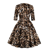 2021 Leopard Women Party Dress 50s 60s Retro Vintage Robe Rockabilly Elegant Party Hepburn Dress with Belt Swing Vestidos