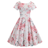 Floral Print 50S 60S Vintage Swing Pin Up Elegant Summer Casual High Waist Pleated Midi Dress