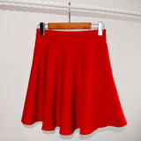 Autumn Women Mini Elastic High Waist Solid A-Line Skirts Casual Sexy Streetwear