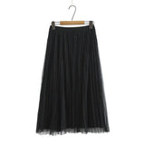 Spring Elastic High Waist Mesh Pleated Women A-Line Skirt Streetwear