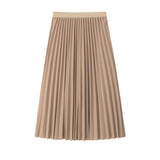 High Waist Women Casual Midi A-Line Solid Elegant Pleated Skirt Streetwear