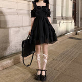 Summer Kawaii Gothic Dress Women Vintage Fungus Sweet French Hepburn Dress Female Korean Casual Elegant Black Party Dress 2021