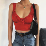 Casual Women Sleeveless Bustier White Bottoming Bow Tees Tank Tops