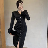 Women Notched Collar Bodycon Female Pencil Dress OL Style Mid-Length Dress Slim Waist Vestidos