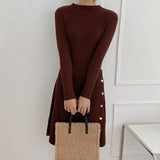 Autumn New Women Fashion Sweater Dress O-Neck Long Sleeve A-Line Knitted Solid Vestidos Femme