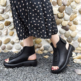 New Soft Leather Rome Outdoor Women Summer Wedge Zipper Peep Toe Sandals Platform Casual Shoes
