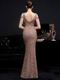 New Off Shoulder Party Bodycon Maxi Dress Elegant V Neck Gold Sequin Evening Dress