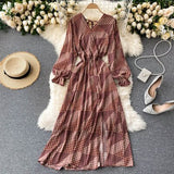 2021 French Spring Summer Women's Floral Chiffon Dress Femme Robe Long Sleeve Fashion Sexy V-Neck Vintage Vestidos Clothing