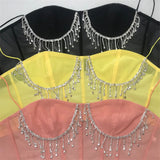 Crystal Tassels Mesh Push Up Night Out Club Party Beach Wear Chic Summer Tops
