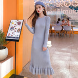 2021 Autumn Winter Thick Straight Sweater Dress Women O-Neck Sweater Dress Elegant Female Slim Knit Vestidos