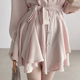Women Spring Summer Elegant Mini Shirts Dresses Long Sleeve Turn Down Collar Clothing A-Line  Vestidos