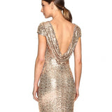 Full Sequined Slim U-shaped Backless Sexy Evening Trumpet Mermaid Gold Floor-Length Party Dress