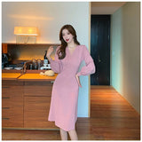 Women Casual Kintting Slim Autumn Winter Dresses V-neck Knee-Length Sweater Dress Office Lady Chic Vestidos