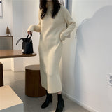 Female Casual Turtleneck Full Sleeve Straight Knitted Dress Women Autumn Winter Thicken Sweater Dress