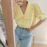 New Woman Blouse Chic Casual Loose Short Sleeve Chiffon Blouse Single-breasted Shirts Streetwear