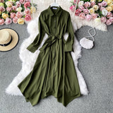 Women Single-Breasted Shirt Dress Spring Summer Lace Up Casual Long Sleeve Clothes 2021 Dresses