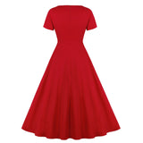 Red Vintage Summer Casual Short Sleeve Robe Pin Up Swing Midi Party Office Ladies Dresses
