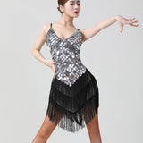 1920s Charleston Flapper Girl Fancy Dress Fringe Sequin Dress Sexy V-Neck Spaghetti Strap Party Latin Dance Costume