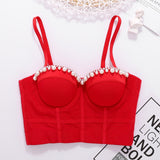 Sexy Mesh Slim Beaded Rhinestone Women Camis Corset Crop Top To Wear Out Push Up Bustier Bra