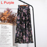 High Waist Floral Print Mid Calf Long Pleated Women Summer Vintage Elegant Chiffon Midi Skirt