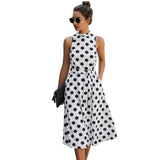 Ladies Summer Polka Dot Print Sleeveless Casual Party Loose A-line Sundress Midi Dress