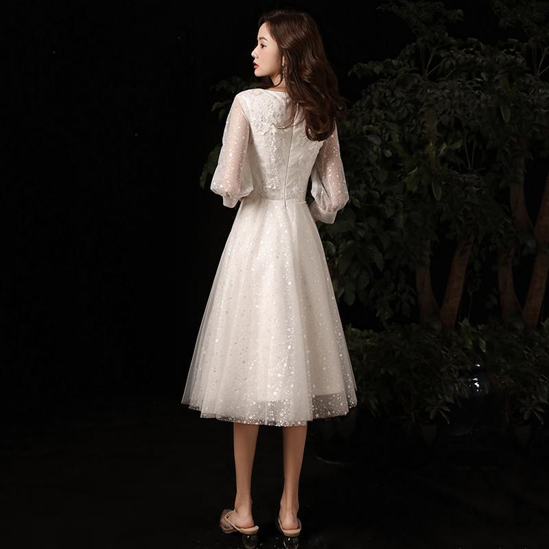 Lace point long sleeves communion dresses Evening Dress prom party Robe De Soiree longue Formal Dress simple robe de soiree lace