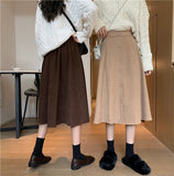 Women High Waist Slim A-Line Elegant Casual Midi Warm Corduroy Skirt Streetwear
