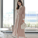 Autumn Elegant  Single-Breasted Women Solid  Shirt Dress With Belt Office Lady Style Long Sleeve  Mid-Length Dress Female