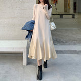 Autumn Casual Loose Korean Long Dress Women Long Sleeve Streetwear Vintage Dress Femme Robe