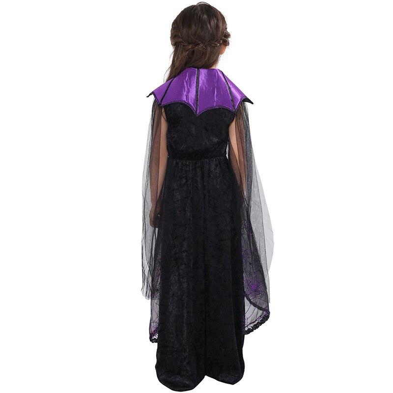 Purple Spider Vampire Cosplay Girls Halloween Costume For Kids Lace Cape Long Dress Carnival Party Queen Collar