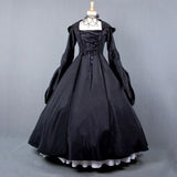 Vintage Costume 1860s Civil War Ball Gown Dress Black Gothic Lolita Hooded Dresses Victorian Renaissance Halloween Witch Clothes