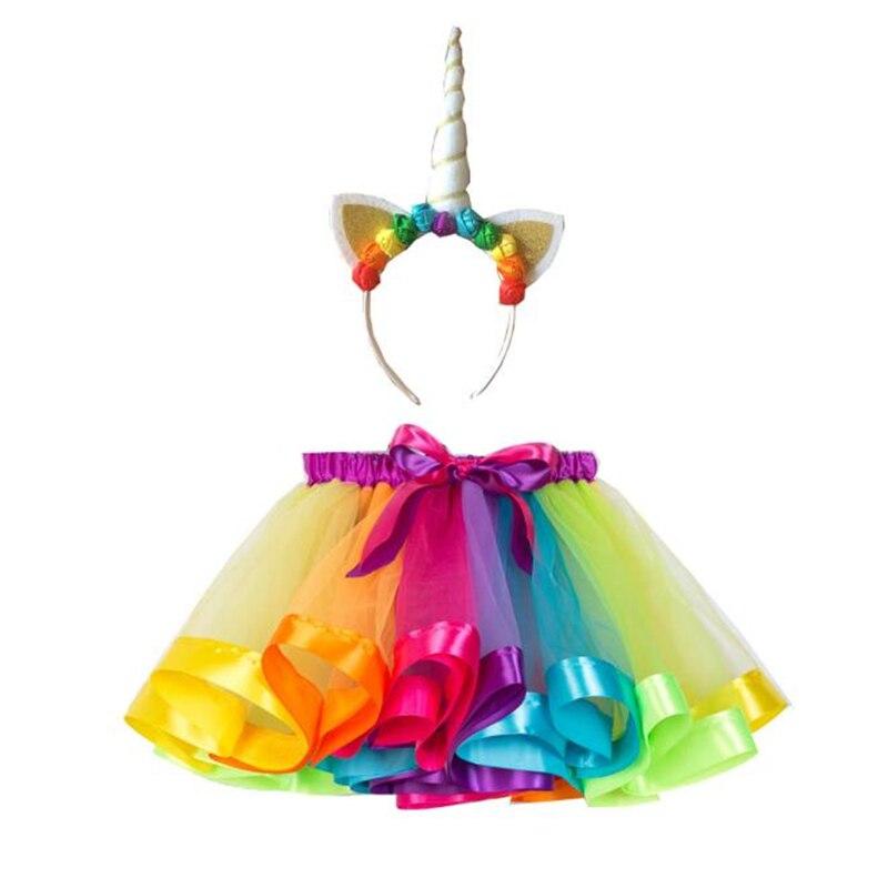 Cute Girls Rainbow Unicorn Costume Cosplay Halloween Carnival Purim Festival Kids Fantasy Tutu Dress