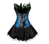 Size S-6XL Burlesque Overbust Corsets Embroidery Peacock Princess Corset Showgirl Dance Tutu skirt Cosplay Feathers Bustier