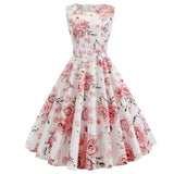 Pinup Style 1950s Floral Print Fit and Flare Sleeveless Round Neck A Line Summer Flower Vintage Dress