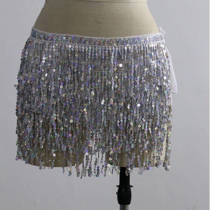 Belly Dance Glitter Swing Sequin Tassel Fringe Hip Belt Waist Skirt Bamba Ibiza Festival Raves Chiffon Wrap Skirt