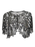 Retro Geometric Sequin Beaded Cape Vintage 1920s Shawl Wraps Flapper Cover Up Women Lady Mesh Scarf for Party Evening Gown Shrug