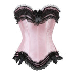 Sexy Satin Overbust Corset Top Zipper Side Bowknot Decorated Lingerie Showgirl Shaper Top Corsets Plus Size S-6XL