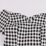 Vintage Plaid Off the Shoulder Elegant Midi Women Office Lady Gingham Dresses Party V Neck Sexy Cotton Dress