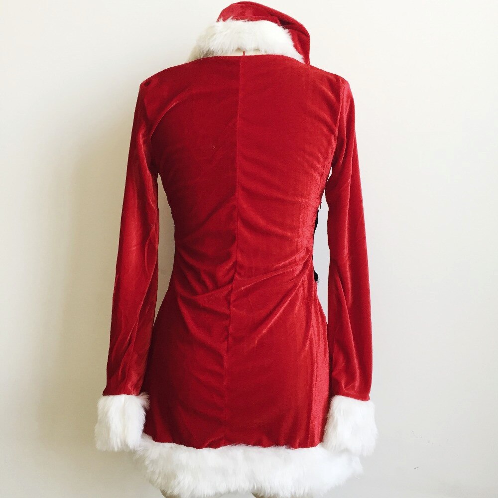 3Pcs/Set Women Sexy Santa Costumes Adult Santa Clause Xmas Uniform Red Velvet Christmas Fancy Dress