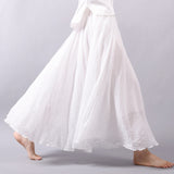 Women Summer Linen Cotton Vintage Women Long Elastic Waist Pleated Maxi Skirts