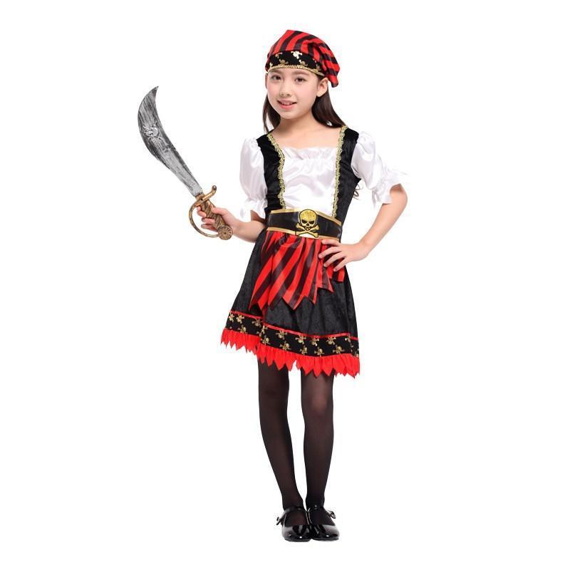 Girls Halloween Pirate Costume Kids Corsair Cosplay Sailor Role Play Carnival Stage Performance Party Dress