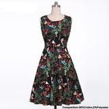 Rockabilly Glamorous Multicolor Floral Retro Cotton 1950s Party Pin Up Black Vintage A Line Dress
