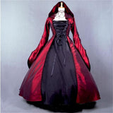 Halloween Costume Vintage Gothic Dress Dark Queen Retro Royal Long Sleeve Black Floor-Length Dress With Cloak