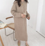 Winter Women Long Sleeve Long Sweater Dress Female Pullover Straight Knitted Solid Korean Clothes Plus Size Robe Femme