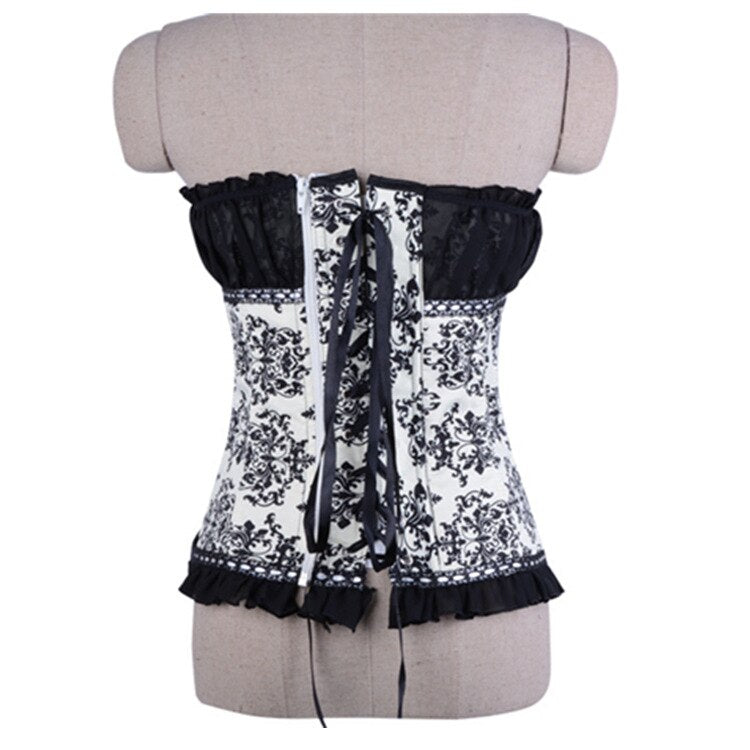 Sexy Floral Print Satin Lace up Overbust Corset Bowknot Top Bustier Bodyshaper Lingerie Showgirl Cosplay Costume Plus Size S-6XL