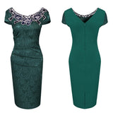 Hollow Out Lace Embroidery Elegant Pleated Party Vintage Floral Embroidered Pinup Pencil Dress