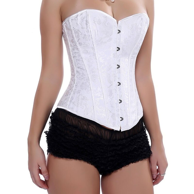 Black Steampunk Corset Jacquard Lace up Top Overbust Body Shaper Waist Trainer Sexy Lingerie Control Waist Corselet