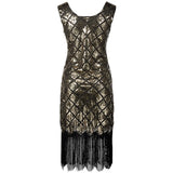 Sparkly Women 1920s Sequined Beaded Flapper Party Dress Vintage V Neck Sleeveless Summer Fringe Midi Plaid Dress